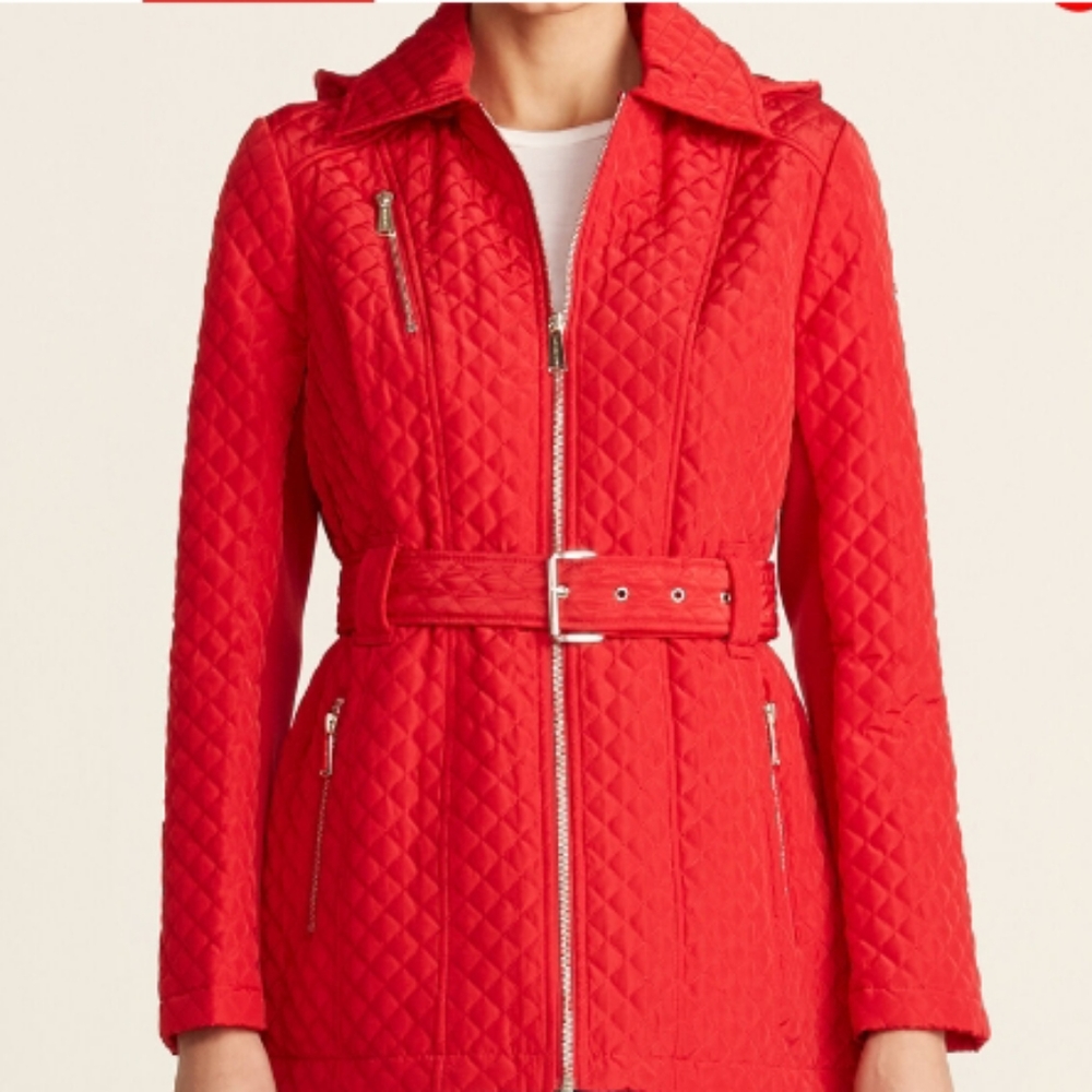 Michael Michael Kors Quilted Hooded Belted Jacket